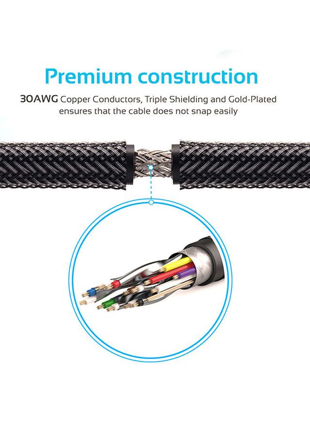 وصلة (كيبل) HDMI 4K بزاوية 90 درجة 3 متر أسود Promate - HDMI Cable With High-Speed And 90 Degree Right-Angle 4K - Black