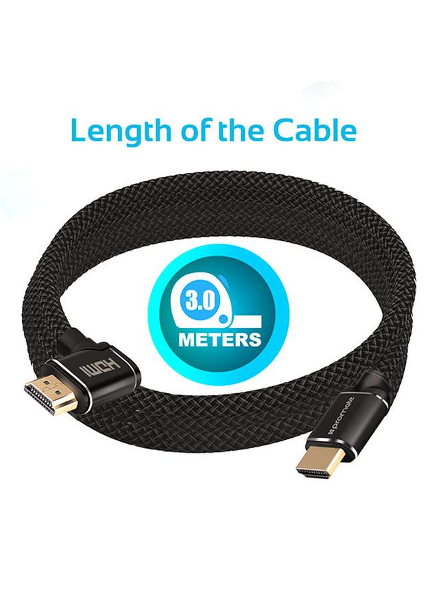 وصلة (كيبل) HDMI 4K بزاوية 90 درجة 3 متر أسود Promate - HDMI Cable With High-Speed And 90 Degree Right-Angle 4K - Black