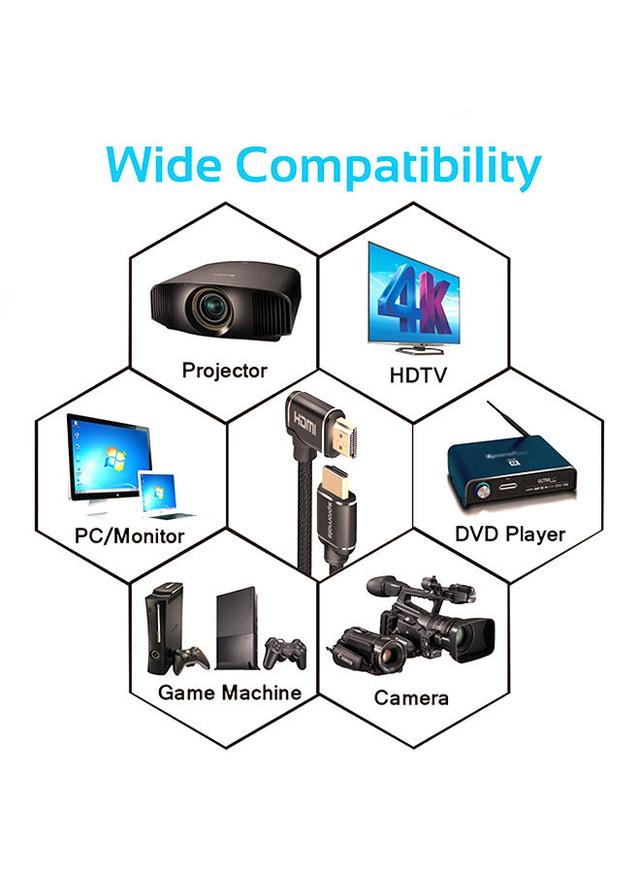 وصلة (كيبل) HDMI 4K بزاوية 90 درجة 3 متر أسود Promate - HDMI Cable With High-Speed And 90 Degree Right-Angle 4K - Black