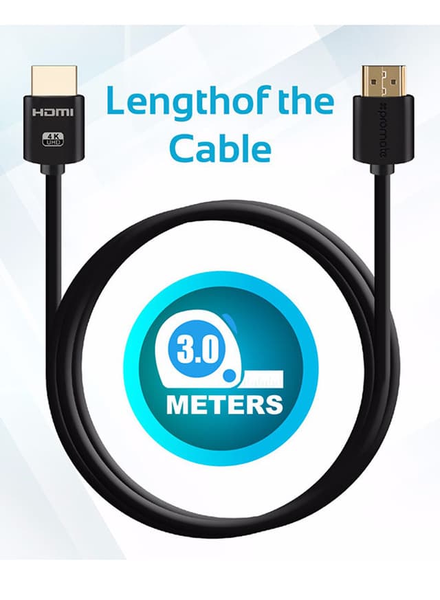 promate 4K HDMI Cable, High-Speed HDMI Cable with 24K Gold Plated Connector and Ethernet, 3D Video Support for HDTV, Projectors, Computers, LED TV and Game consoles Black