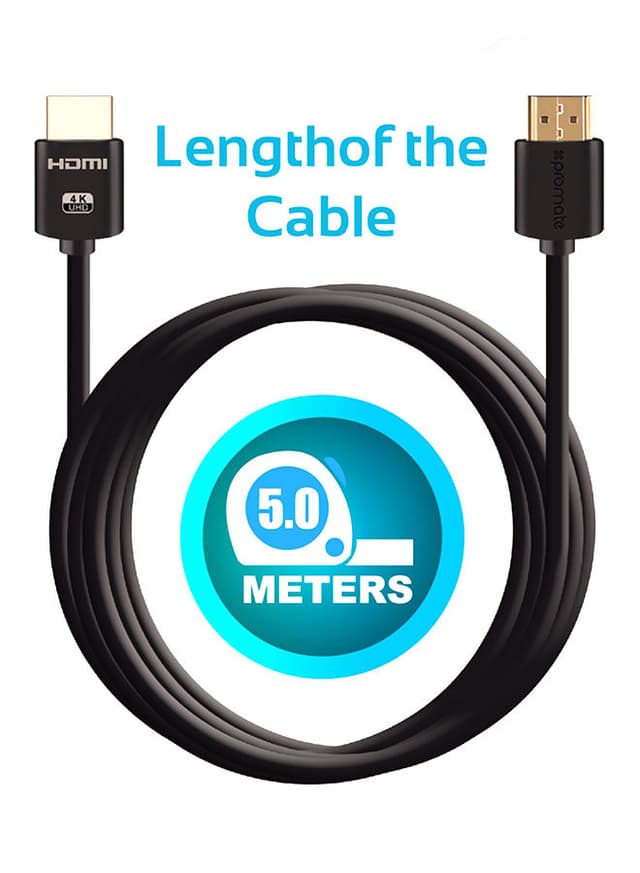 وصلة (كيبل) 4K HDMI بموصلات مطلية أسود Promate - 4K HDMI Cable, High-Speed HDMI Cable with 24K Gold Plated Connector Black