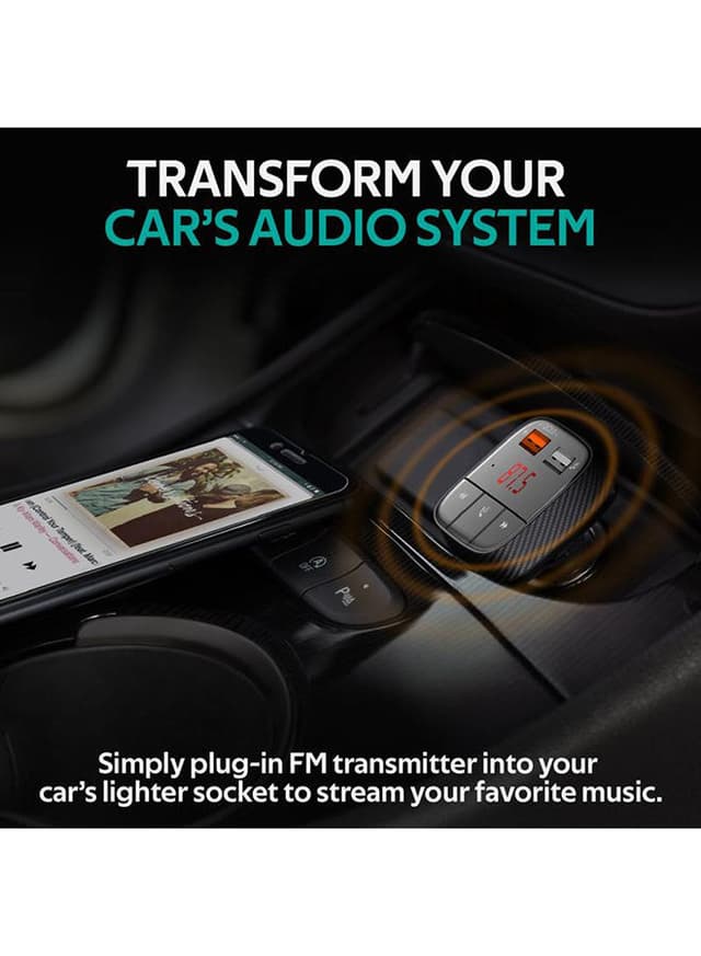 promate Bluetooth V5.0 Car FM Transmitter, Wireless Radio Adapter Hands-Free Car Kit with Ultra-Fast Quick Charge 3.0 Port, 1A USB Port, AUX Input, Micro-SD Card Slot, Remote Control and LED Display, SmarTune-2+ Black