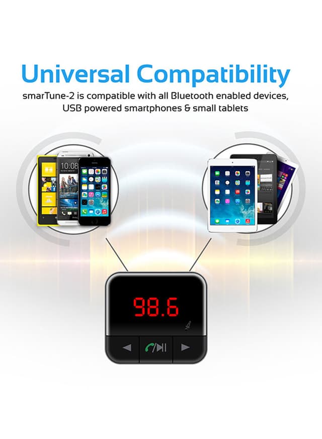 promate Bluetooth V5.0 Car FM Transmitter, Wireless Radio Adapter Hands-Free Car Kit with Ultra-Fast Quick Charge 3.0 Port, 1A USB Port, AUX Input, Micro-SD Card Slot, Remote Control and LED Display, SmarTune-2+ Black