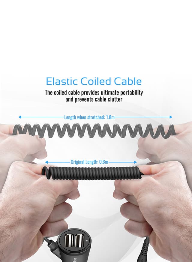 شاحن ولاعة السيارة Type C مع مداخل USB إضافية | Ultra-Fast 2.4A Dual USB Car Charger Black