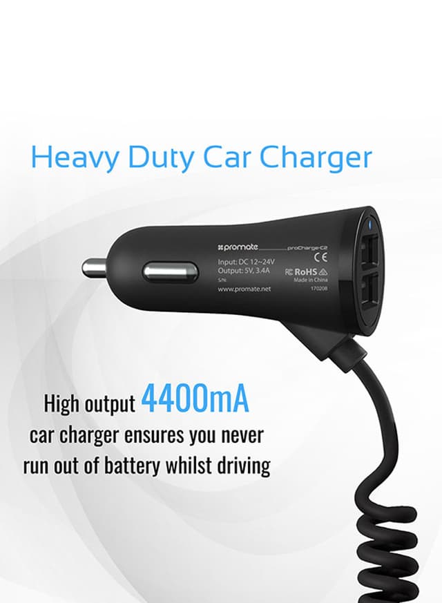 شاحن ولاعة السيارة Type C مع مداخل USB إضافية | Ultra-Fast 2.4A Dual USB Car Charger Black