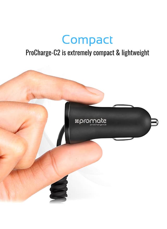 شاحن ولاعة السيارة Type C مع مداخل USB إضافية | Ultra-Fast 2.4A Dual USB Car Charger Black