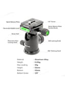 promate Travel Tripod, Professional Aluminium 160cm Tripod with Integrated Monopod and 5 Section, Dual Bubble Level, 360 Degree Head for Canon, Nikon, DSLR, Smartphones Black