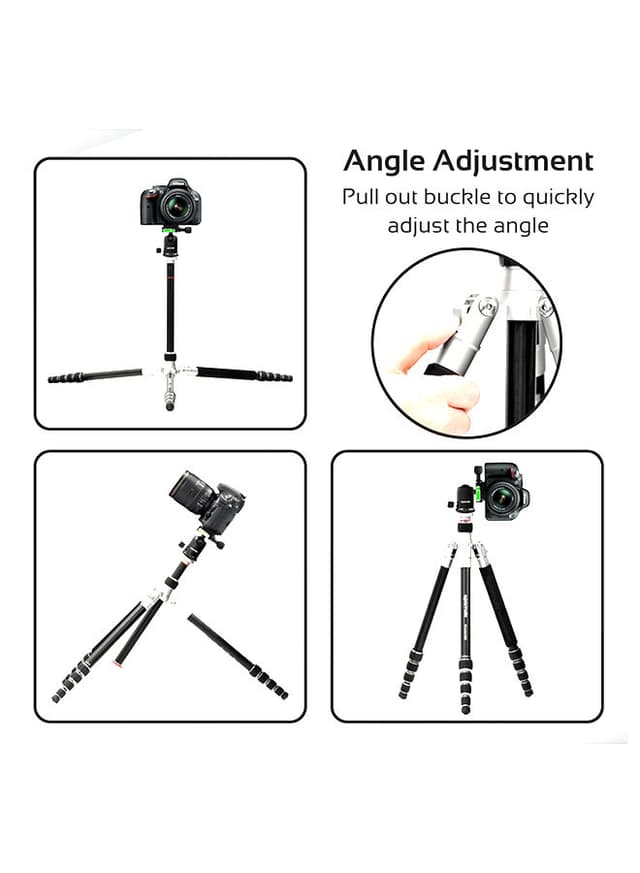 promate Travel Tripod, Professional Aluminium 160cm Tripod with Integrated Monopod and 5 Section, Dual Bubble Level, 360 Degree Head for Canon, Nikon, DSLR, Smartphones Black