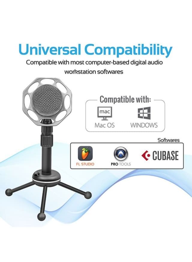 مايكرفون إحترافي سلكي مع قاعدة Professional Condenser Recording Podcast Microphone - Promate