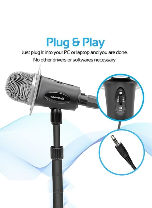 مايكرفون إحترافي سلكي مع قاعدة Professional Condenser Recording Podcast Microphone - Promate
