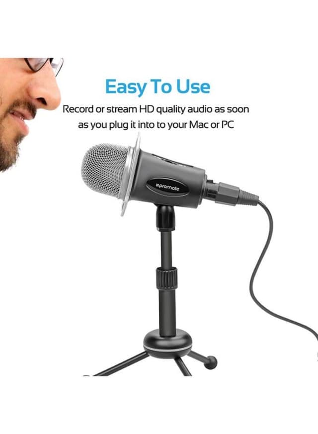 مايكرفون إحترافي سلكي مع قاعدة Professional Condenser Recording Podcast Microphone - Promate