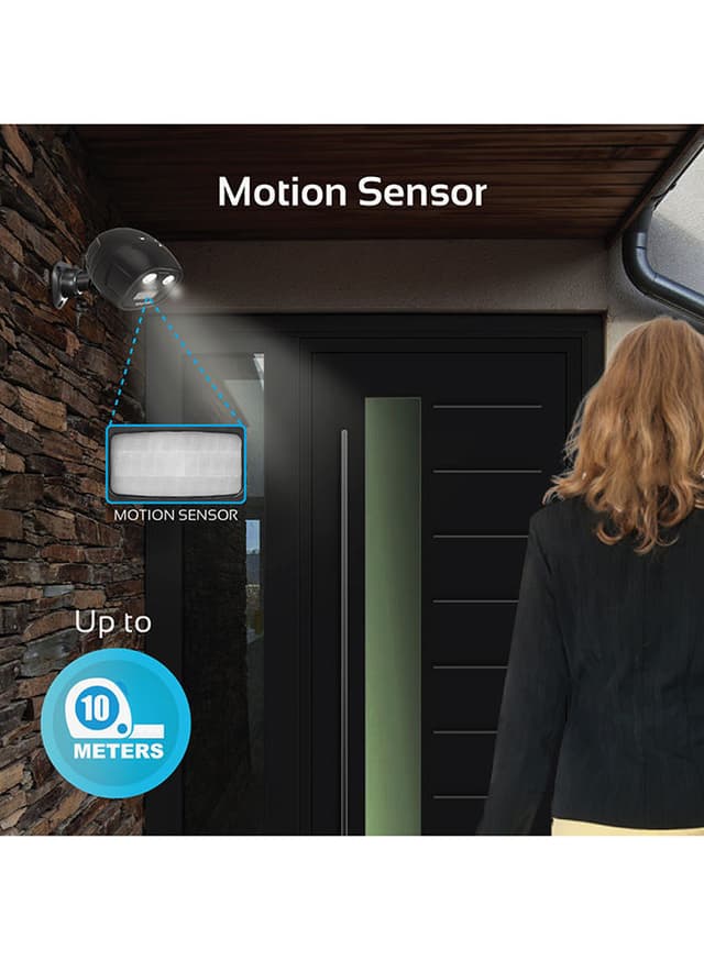 ضوء مستشعر للحركة مع مصباح كشاف LED لاسلكي خارجي أسود Promate - Motion Sensor Light, Outdoor Wireless Battery Powered LED Ultra-Bright Spotlight - Black
