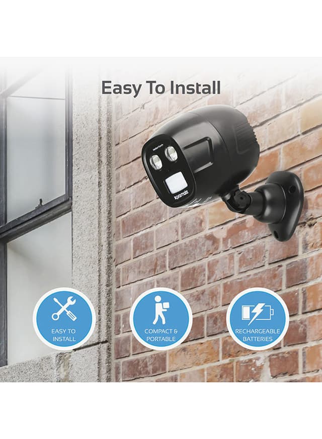 ضوء مستشعر للحركة مع مصباح كشاف LED لاسلكي خارجي أسود Promate - Motion Sensor Light, Outdoor Wireless Battery Powered LED Ultra-Bright Spotlight - Black