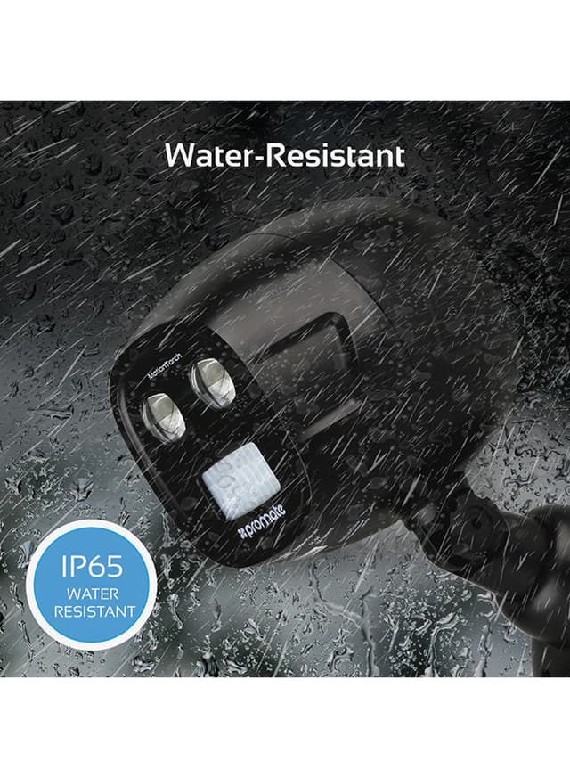 ضوء مستشعر للحركة مع مصباح كشاف LED لاسلكي خارجي أسود Promate - Motion Sensor Light, Outdoor Wireless Battery Powered LED Ultra-Bright Spotlight - Black