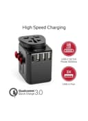 شاحن هواتف محمولة متعدد الأغراض أسود | Travel Adapter With Re-settable Fuse