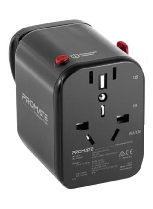 شاحن هواتف محمولة متعدد الأغراض أسود | Travel Adapter With Re-settable Fuse