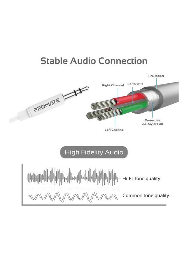 كيبل صوت من Lightning الى 3.5mm أبيض Apple MFi Certified - Promate - SW1hZ2U6NTEyODY1