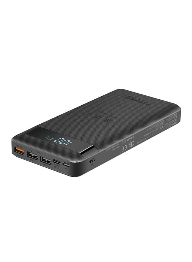 باور بانك لاسلكي متعدد المخارج 20000mAh أسود Qi Power Bank - Promate