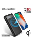 باور بانك لاسلكي متعدد المخارج 20000mAh أسود Qi Power Bank - Promate