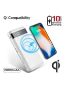 promate 20000 mAh USB-C Qi Power Bank, Qi-Certified 10W Fast Wireless Battery Charger with 18W Two-Way Type-C Power Delivery, QC 3.0 Three USB Port, LED Display , Micro USB Input for Qi and USB Enabled Devices, AuraTank-20 White White