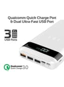 promate 20000 mAh USB-C Qi Power Bank, Qi-Certified 10W Fast Wireless Battery Charger with 18W Two-Way Type-C Power Delivery, QC 3.0 Three USB Port, LED Display , Micro USB Input for Qi and USB Enabled Devices, AuraTank-20 White White