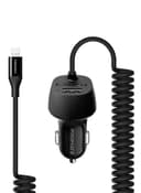 promate Premium Carbon Fibre 3.4A Car Charger with Built-In Connector Coiled Cable and 2.4A Ultra-Fast USB Charging Port, Short-Circuit Protection for Smartphones, Tablets, GPS, VolTrip-i Black