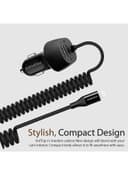 promate Premium Carbon Fibre 3.4A Car Charger with Built-In Connector Coiled Cable and 2.4A Ultra-Fast USB Charging Port, Short-Circuit Protection for Smartphones, Tablets, GPS, VolTrip-i Black