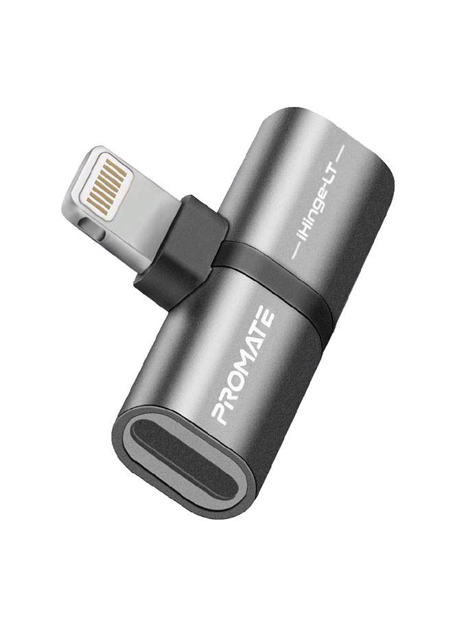 وصلة ايفون شاحن وسماعة 2 في 1 رمادي بروميت Promate Grey 2-In-1 Audio And Charging Adaptor With Connector