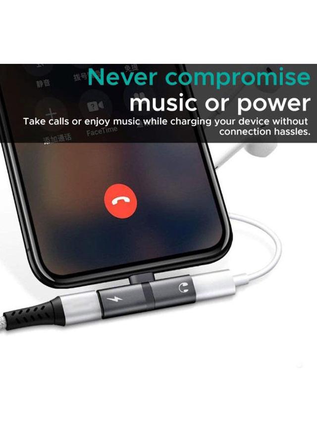 وصلة ايفون شاحن وسماعة 2 في 1 رمادي بروميت Promate Grey 2-In-1 Audio And Charging Adaptor With Connector - SW1hZ2U6NTE0NzAw