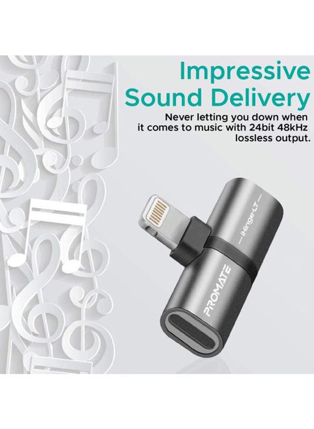 وصلة ايفون شاحن وسماعة 2 في 1 رمادي بروميت Promate Grey 2-In-1 Audio And Charging Adaptor With Connector