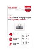 وصلة ايفون شاحن وسماعة 2 في 1 رمادي بروميت Promate Grey 2-In-1 Audio And Charging Adaptor With Connector - SW1hZ2U6NTE0NzA0