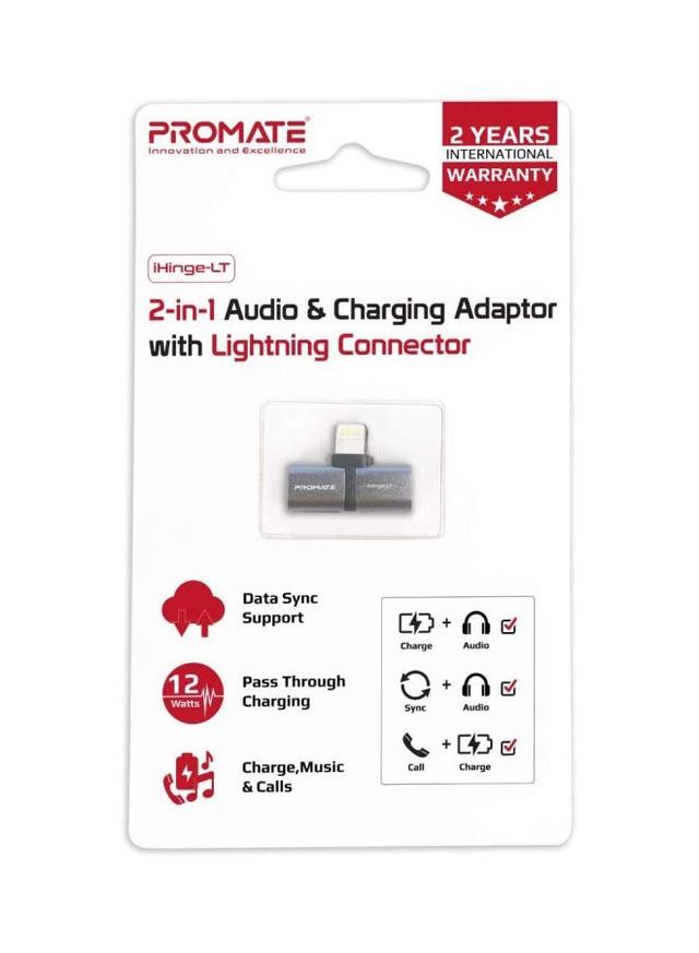 وصلة ايفون شاحن وسماعة 2 في 1 رمادي بروميت Promate Grey 2-In-1 Audio And Charging Adaptor With Connector - SW1hZ2U6NTE0NzA0