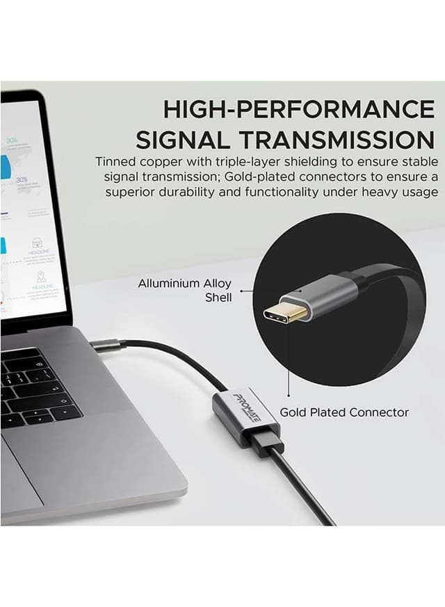 محول USB Type-C to HDMI بدعم نقل 4k HD أسود | Ultra-Compact USB Type-C to HDMI Adapter Converter