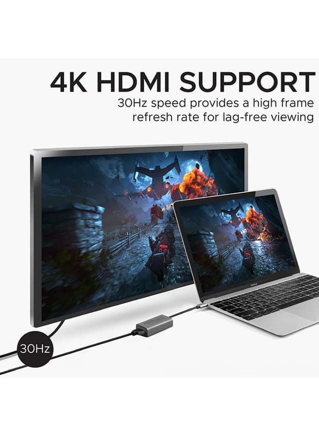 محول USB Type-C to HDMI بدعم نقل 4k HD أسود | Ultra-Compact USB Type-C to HDMI Adapter Converter