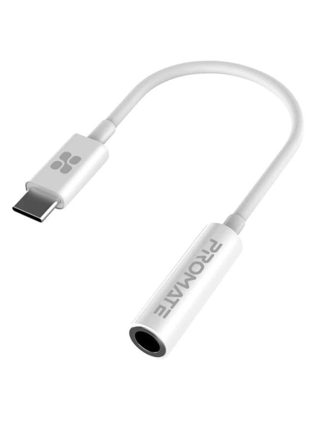 promate USB-C to 3.5 mm Headphone Jack Adapter, Type C to 3.5mm Female Aux Audio Cable with HD Sound for Google Pixel 2 3 XL, Samsung, Essential, Huawei, Moto, OnePlus, HTC, Xiaomi, AUXLink-C White