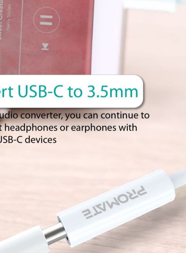 promate USB-C to 3.5 mm Headphone Jack Adapter, Type C to 3.5mm Female Aux Audio Cable with HD Sound for Google Pixel 2 3 XL, Samsung, Essential, Huawei, Moto, OnePlus, HTC, Xiaomi, AUXLink-C White