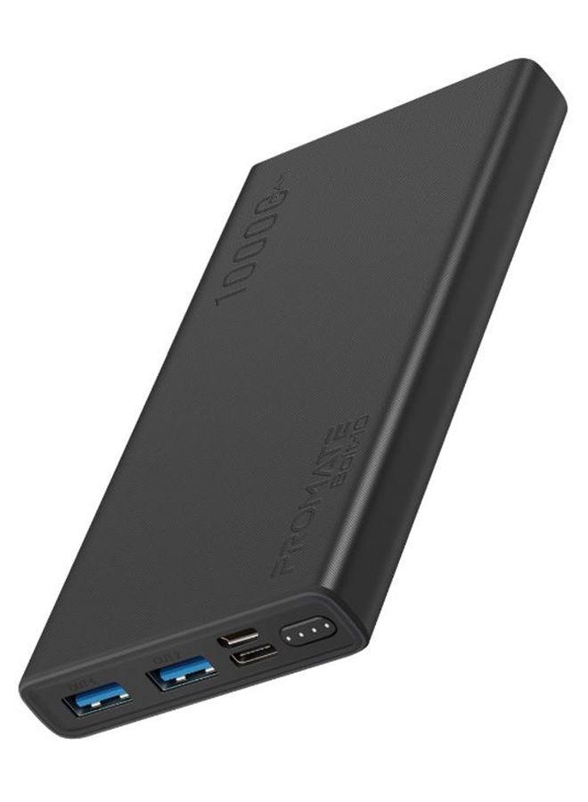 باور بانك متعدد المخارج 10000 mAh أسود Premium Battery Power Bank Over Charging Protection - Promate