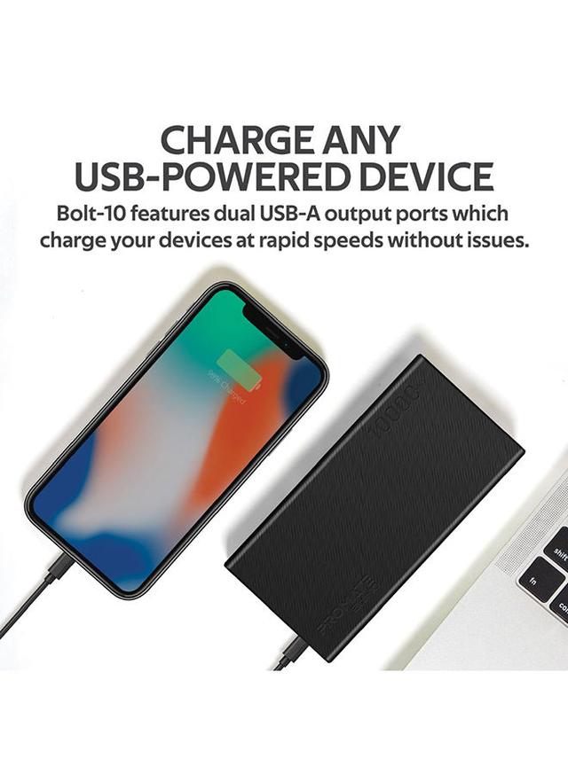 promate 10000 mAh Portable Charger, Fast Charging 2.0A Dual USB Premium Battery Power Bank with Input USB Type-C Port, Over Charging Protection For Smartphones, Tablets, iPod, Bolt-10 Black - SW1hZ2U6NTEyODc4