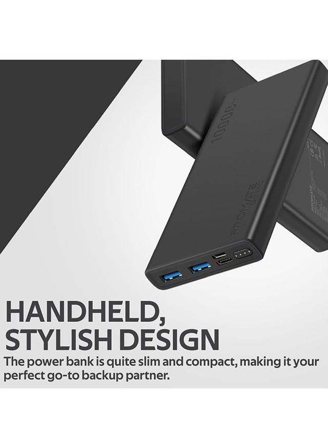 باور بانك متعدد المخارج 10000 mAh أسود Premium Battery Power Bank Over Charging Protection - Promate