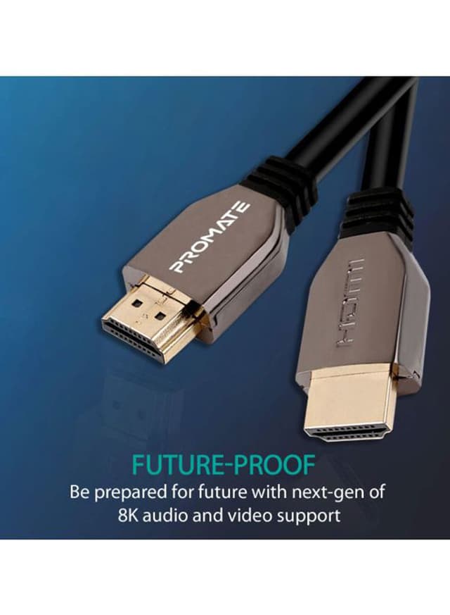 كابل HDMI 8K بطول 2 متر أسود Promate - 8K HDMI Cable, Ultra High-Speed HDMI Black