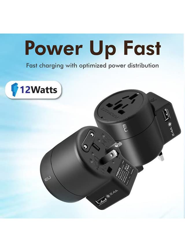 promate Twist Universal Travel Adapter Black