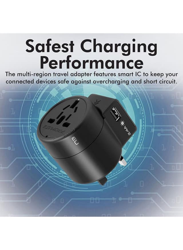 promate Twist Universal Travel Adapter Black