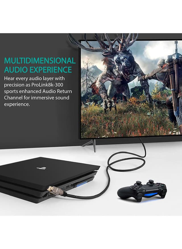 وصلة (كيبل) 8K HDMI بموصلات مطلية بالذهب أسود Promate - 8K HDMI Audio Video Cable