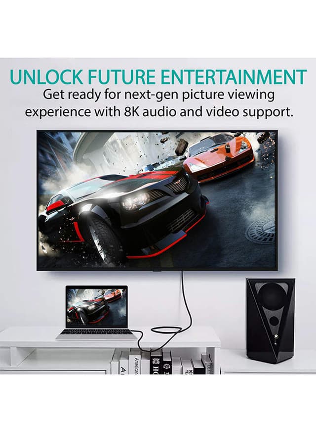 وصلة (كيبل) 8K HDMI بموصلات مطلية بالذهب أسود Promate - 8K HDMI Audio Video Cable