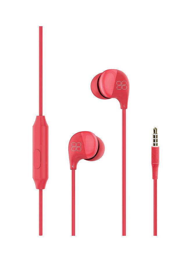 سماعات سلكية 3.5 مم أحمر Promate - In-Ear Universal HD Stereo Wired Earphones with Built-In Mic Red