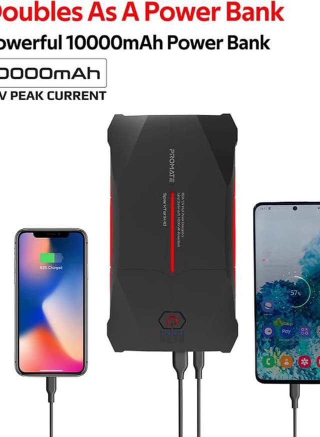 بطارية إحتياطية للسيارة 10000mAh أسود Car Jump Starter Power Bank - Promate