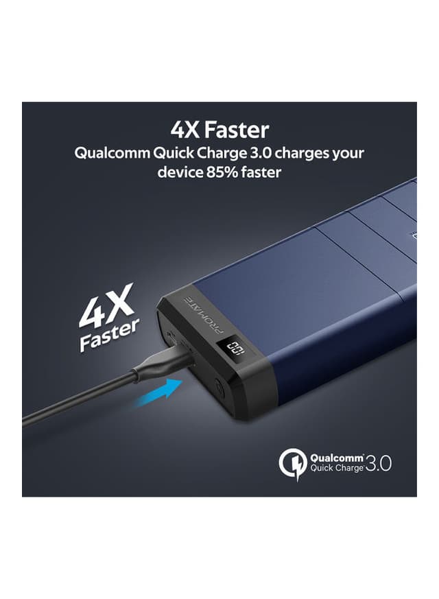 باور بانك للابتوب متعدد المخارج 30000mAh كحلي Power Bank For Laptop - Promate