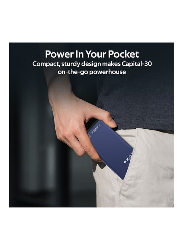 باور بانك للابتوب متعدد المخارج 30000mAh كحلي Power Bank For Laptop - Promate