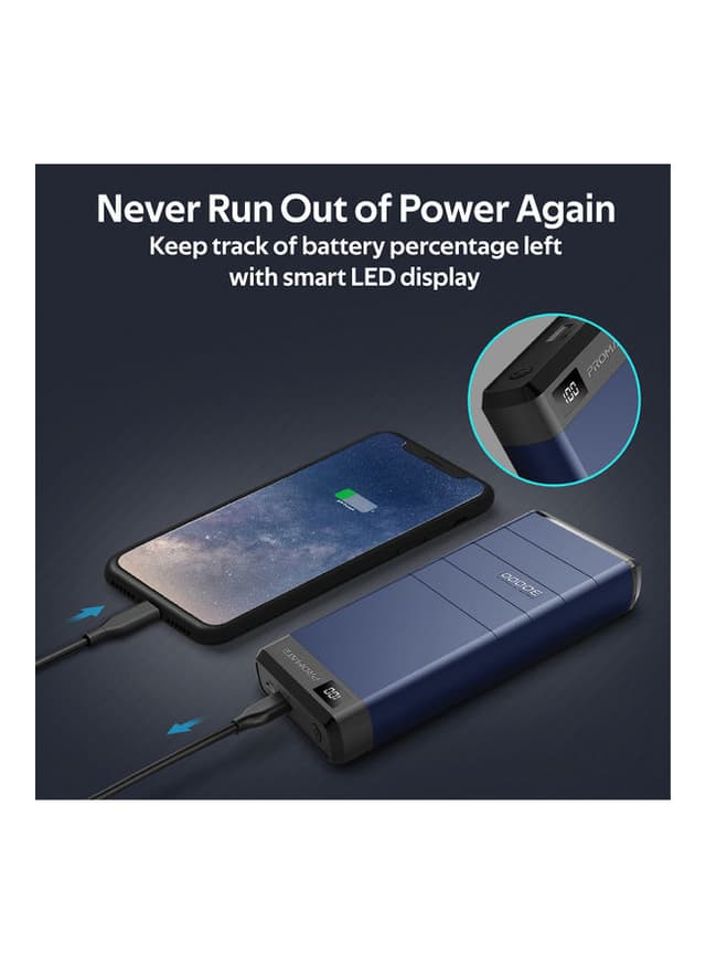 باور بانك للابتوب متعدد المخارج 30000mAh كحلي Power Bank For Laptop - Promate