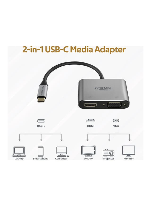 محول USB-C إلى VGA و HDMI رمادي | USB-C To VGA And HDMI Adapter